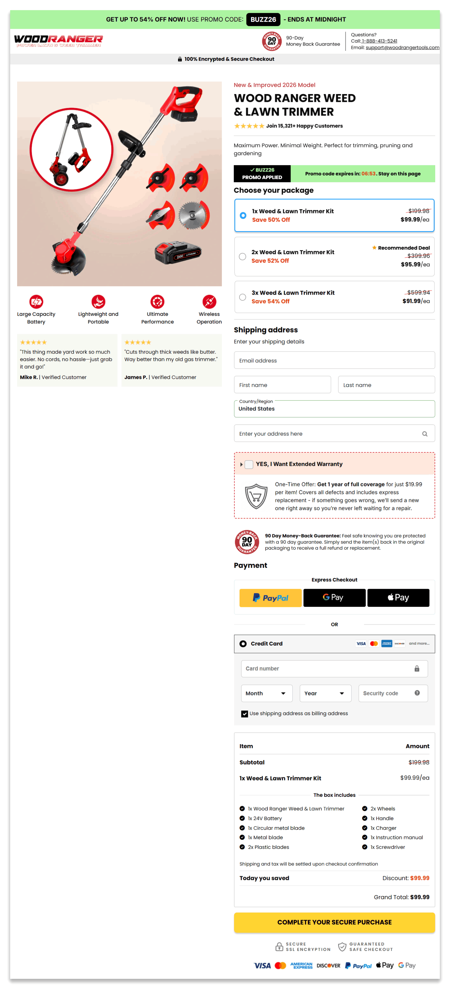 WoodRanger Trimmer Secure Checkout Page